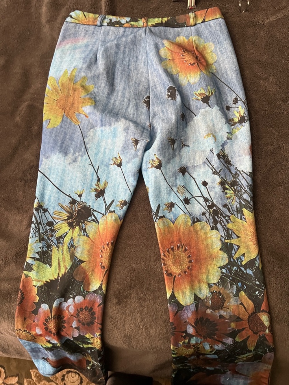 Source Unknown Blue Wide-Leg Jeans with Yellow & Orange Floral Print - Picture 5 of 5